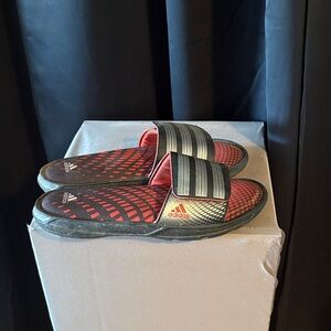 Adidas Black and Red Slide Sandals